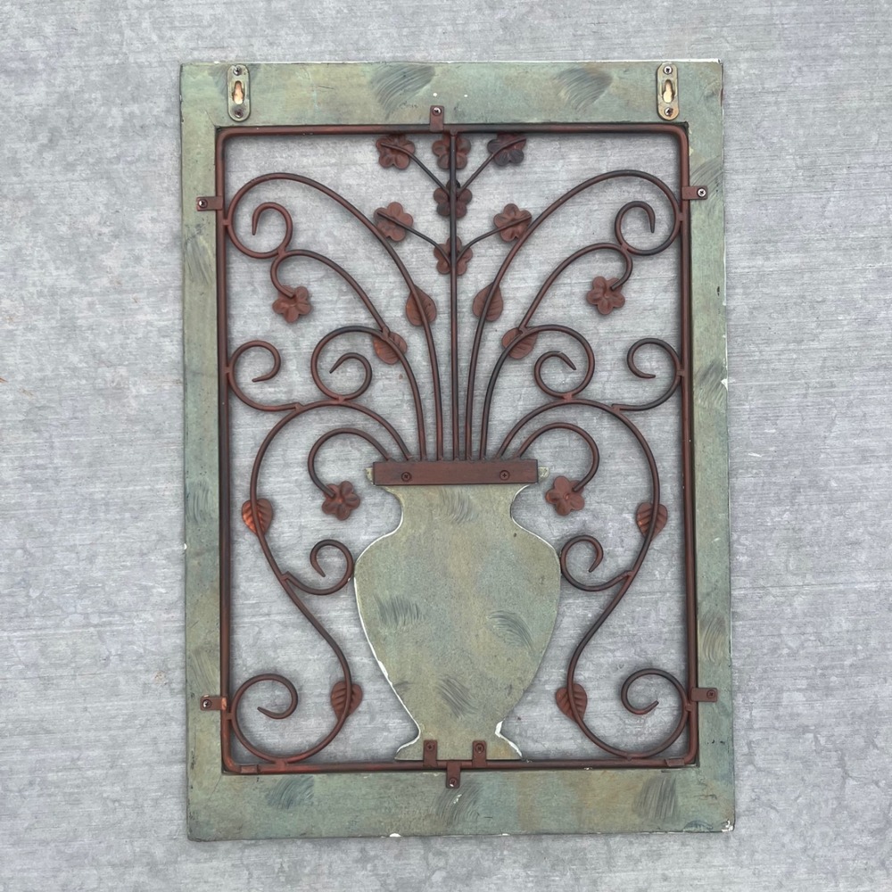 Rustic Mint Green Wood and Metal Floral Vase Wall Art Plaque Farmhouse Decor - Picture 6 of 6